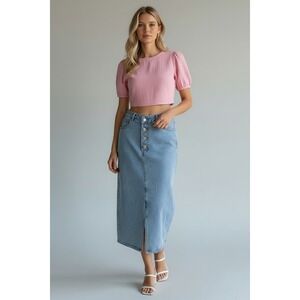 Dazy Light Wash Denim Maxi Skirt Size Large Asymmetrical Button Front Blue